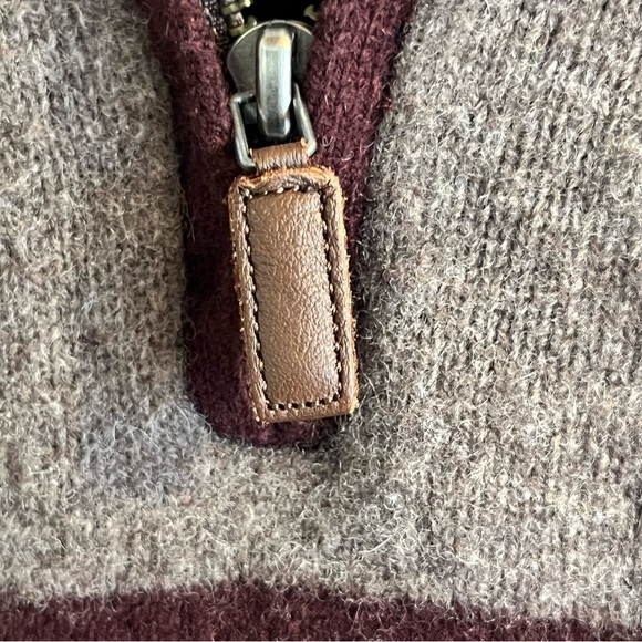 J Crew 100% Lambs Wool 1/4 Zip Sweater Mens Size XL Burgundy Stripes Cozy Warm‎ - Picture 7 of 8